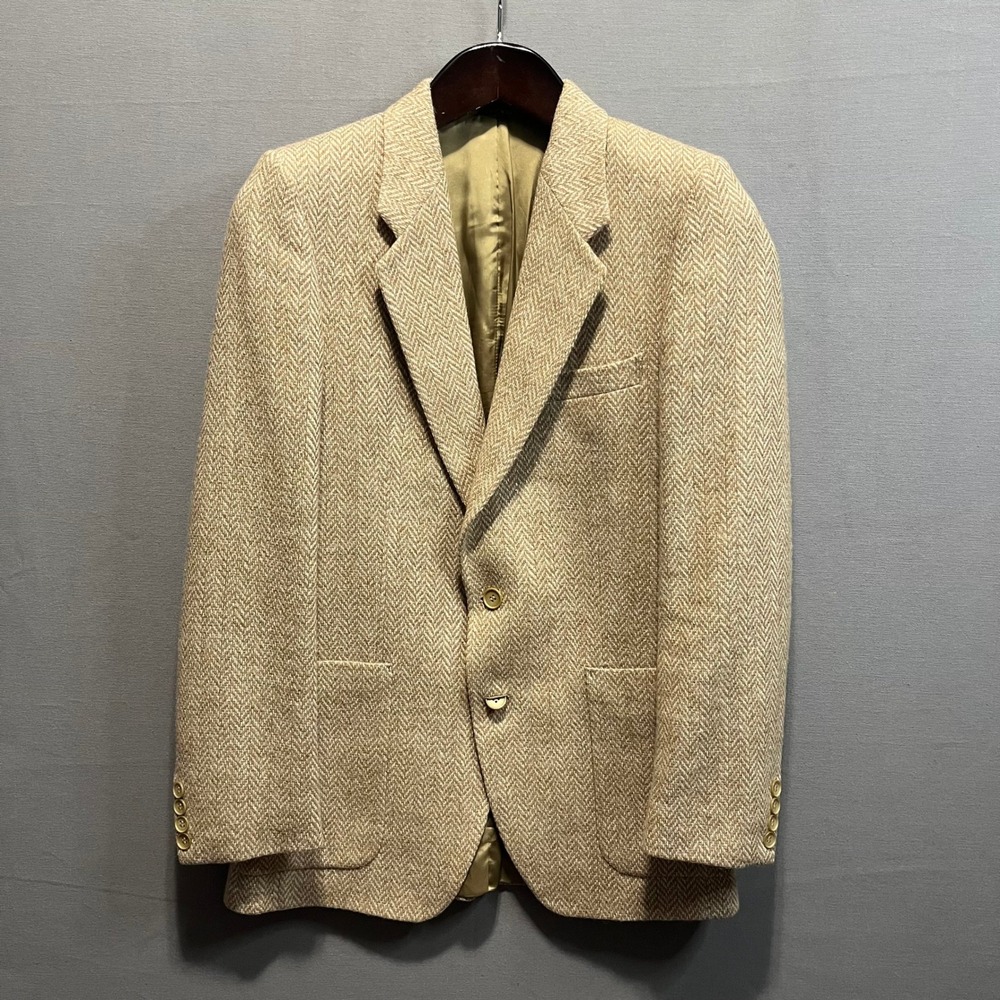 Yves Saint Laurent Mens Tan Herringbone Blazer Made in France Vintage 2 Button